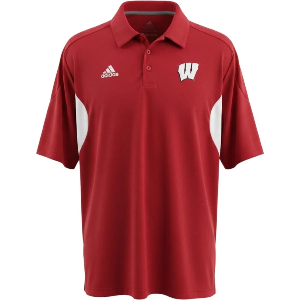 Adidas Wisconsin Badgers Red Climalite Performance Polo Shirt Mens XLarge